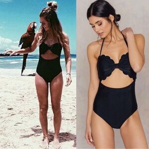 Cupshe Black Scalloped Cut Out One Piece Monokini